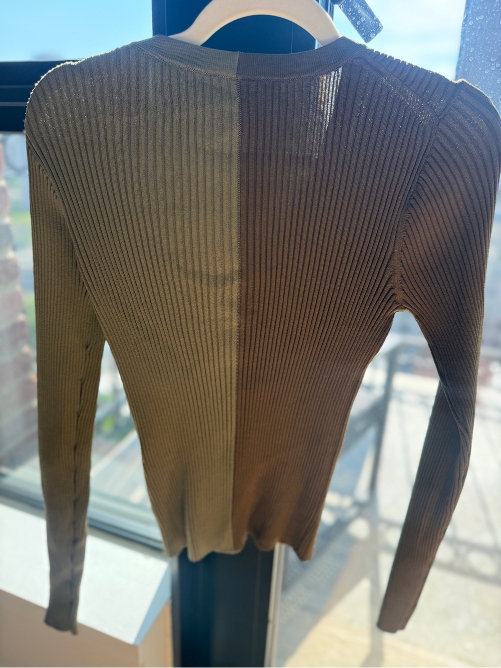 STAUD Olive Ribbed V-Neck Cardigan - Picture 2 of 3